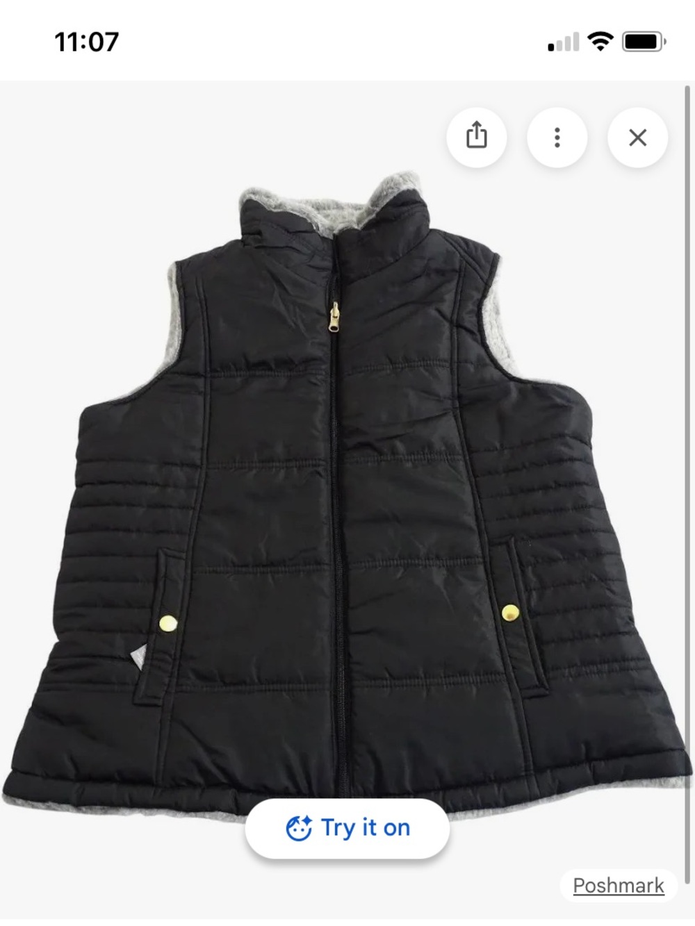 Valerie Stevens Black Reversible Puffer Vest with Grey Faux Fur Lining